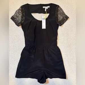 BCBGeneration Black Lace Sleeve Cutout Romper – NWT